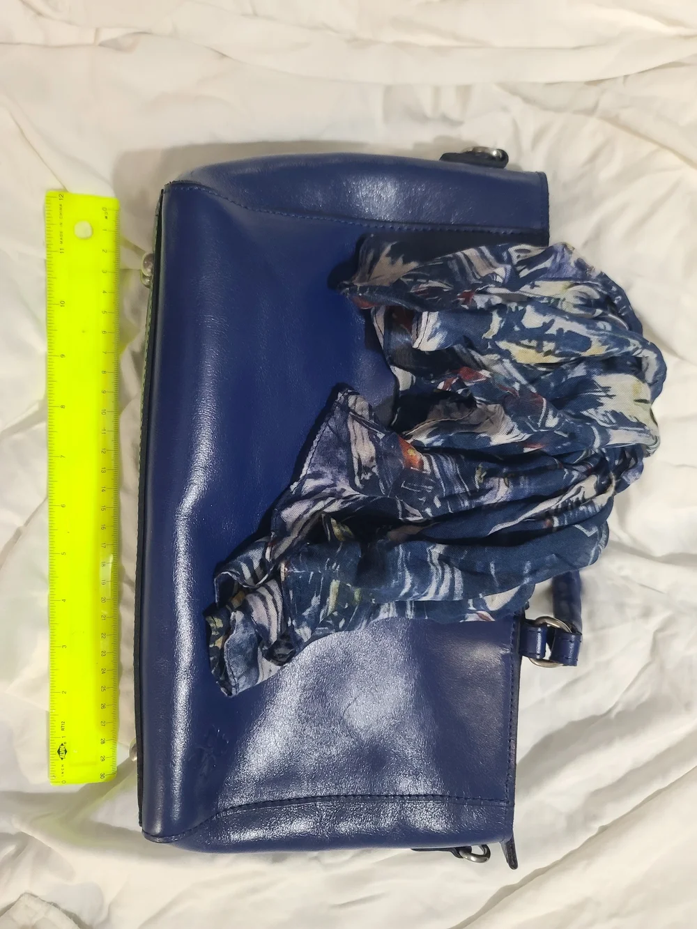Patricia Nash Aileen Leather Top Handle Satchel Navy Peony With Scarf